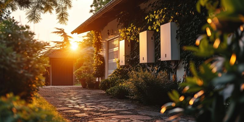 Generators installed in the backyard of a house. the picture is take at the sunset time 