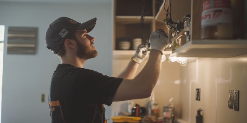 an electrical installing lights system in a modern kitchen